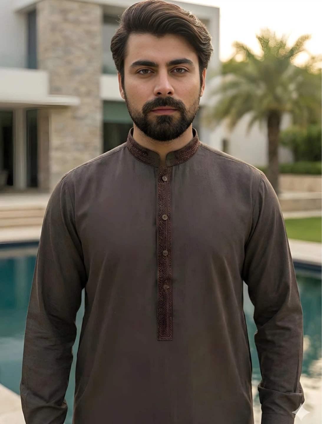 Men's Brown Kurta Kameez Set - photo 2