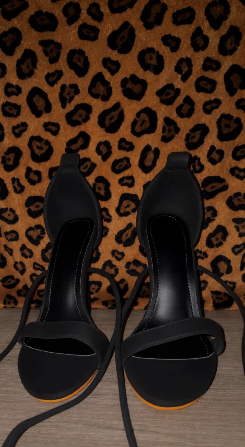Women's Black Velvet Lace-Up Heels