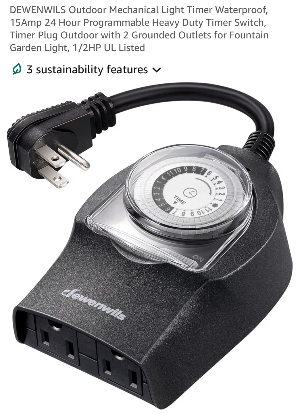 DEWENWILS Outdoor Mechanical Timer Plug - photo 2