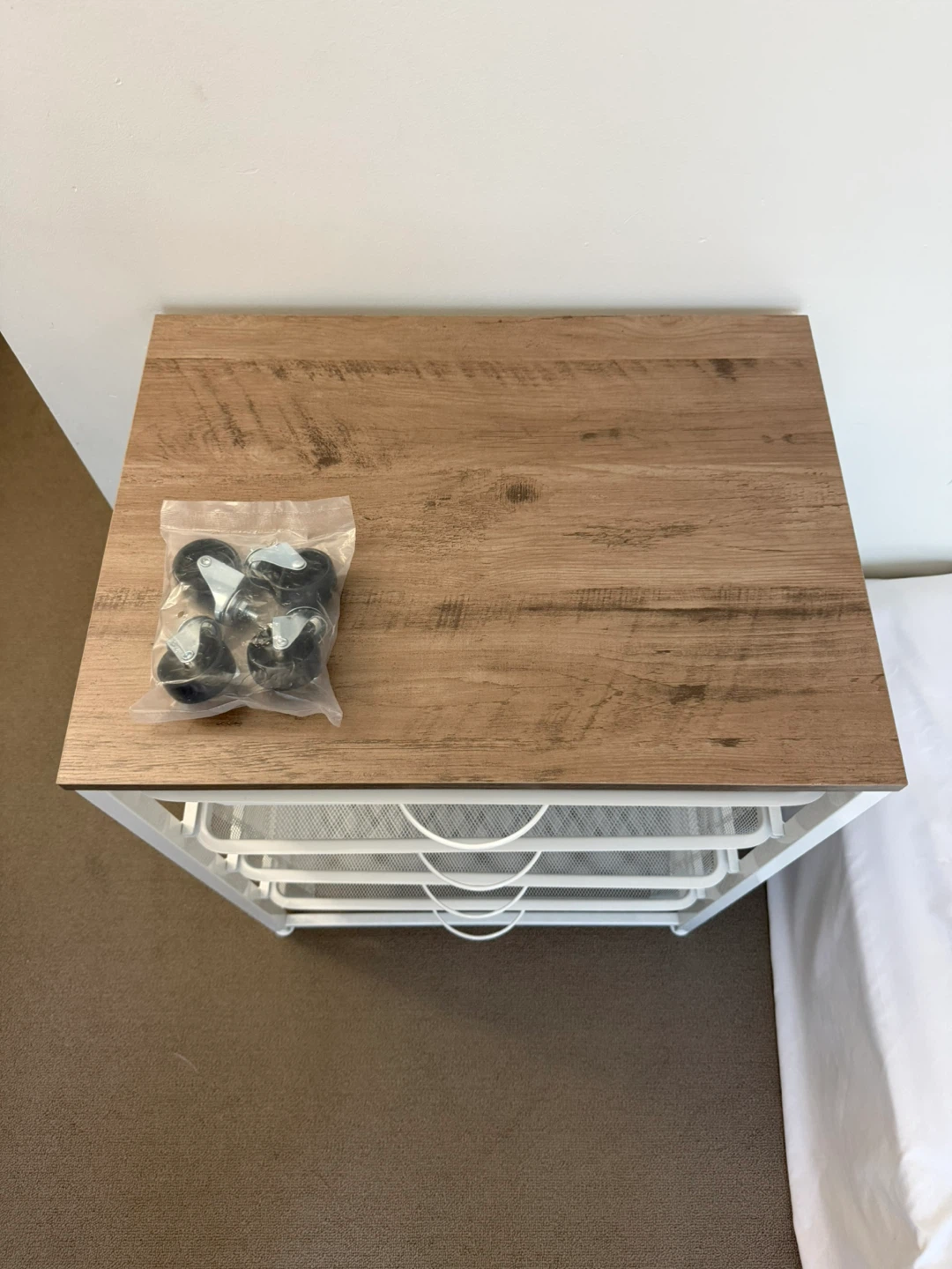 COSTCO 4-Drawer Rolling Storage Cart with Wood Top