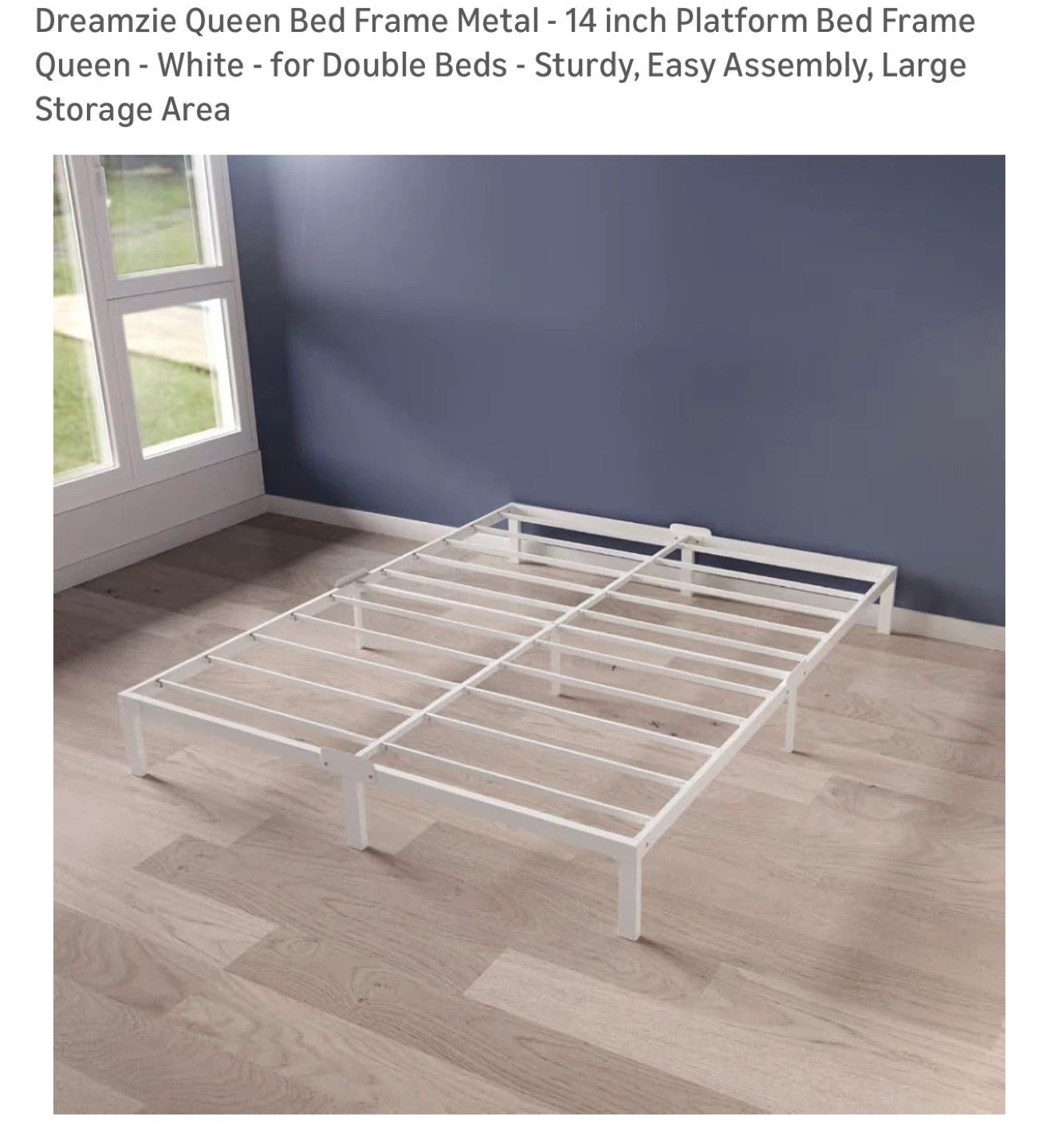 Dreamzie Queen Metal Platform Bed Frame - 14 inch - White