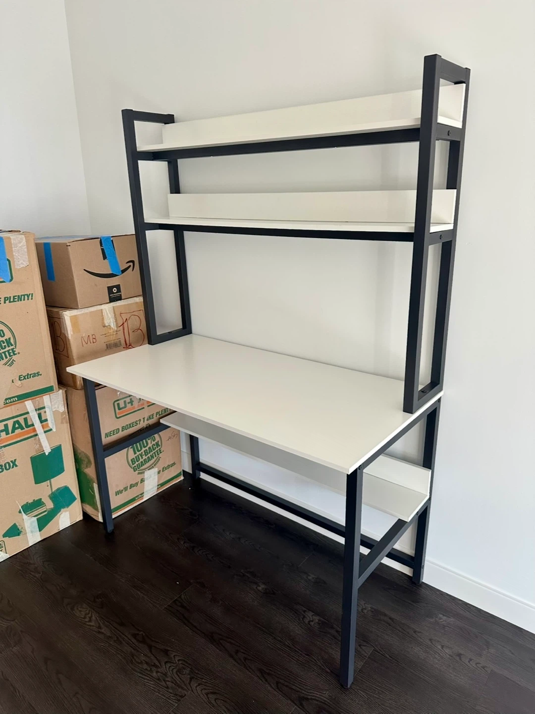 White Computer Desk with Hutch and Shelving