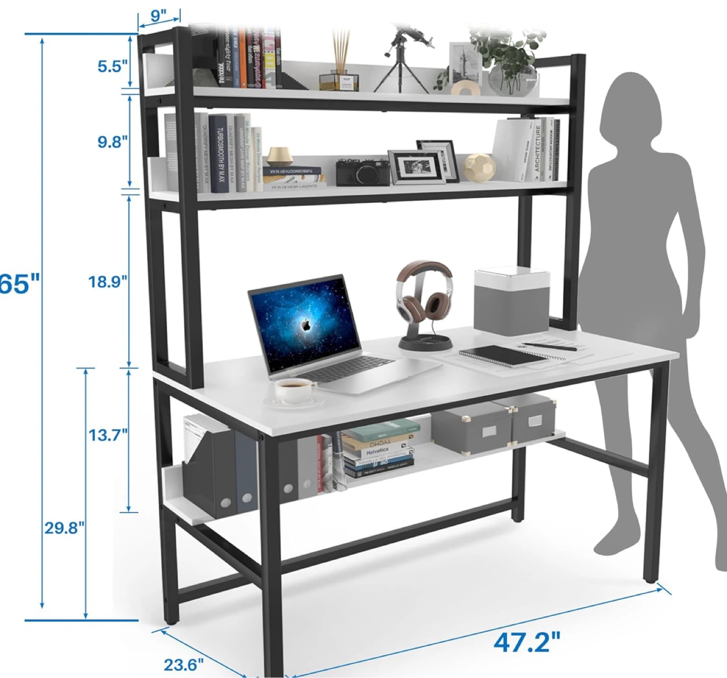 White Computer Desk with Hutch and Shelving - photo 3