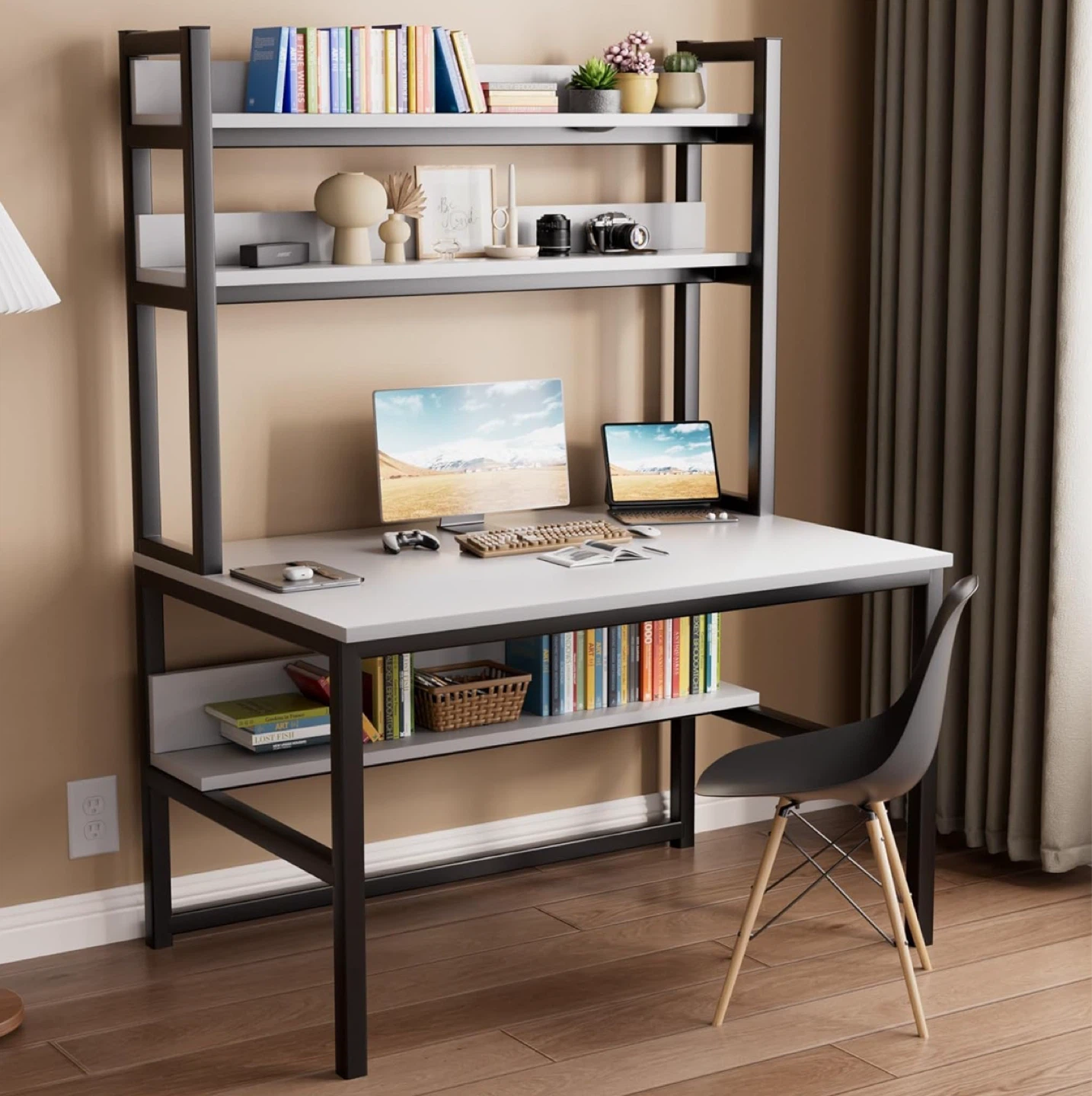 White Computer Desk with Hutch and Shelving - photo 2