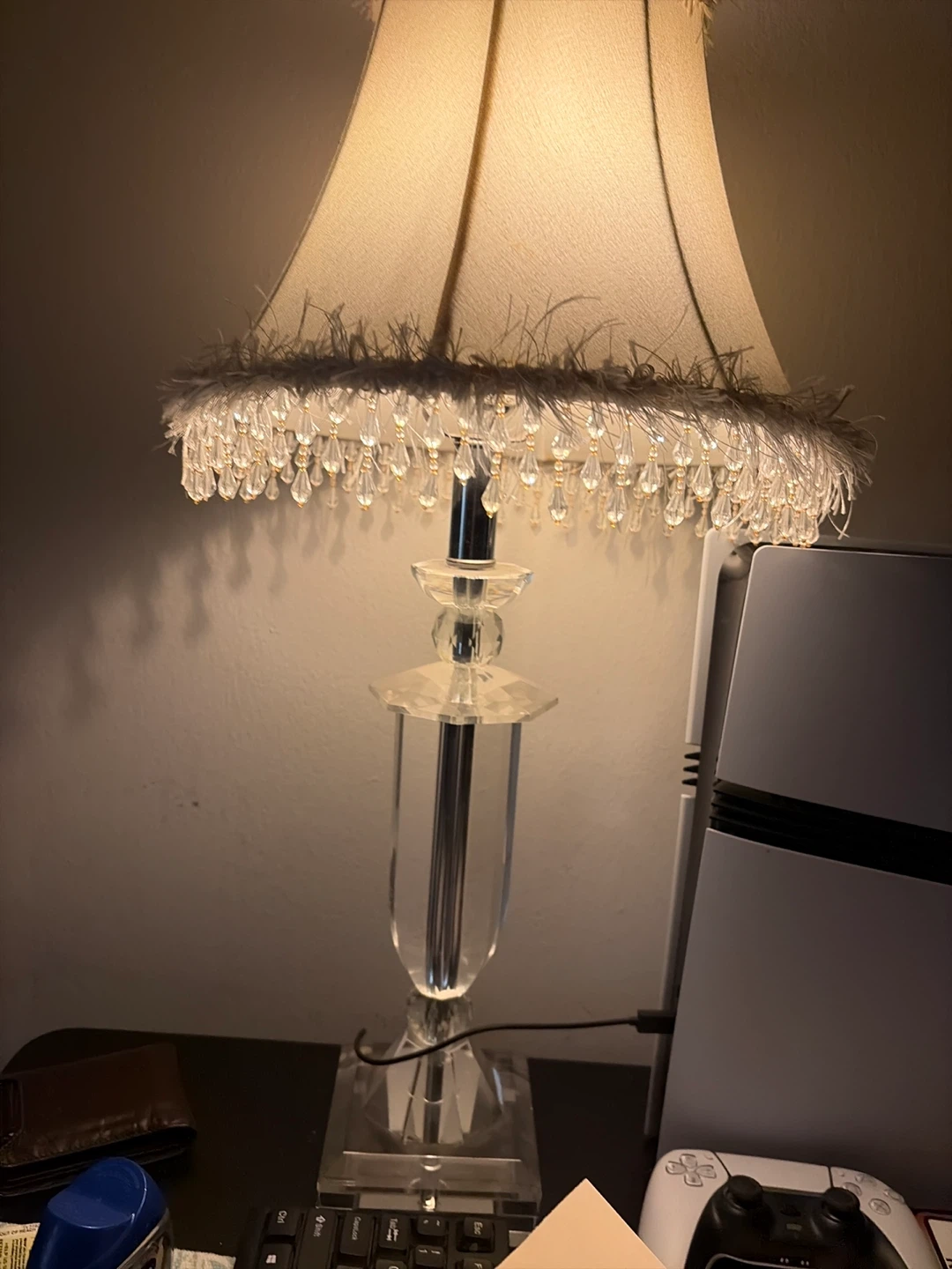 Crystal and Feather Trim Table Lamp - photo 2