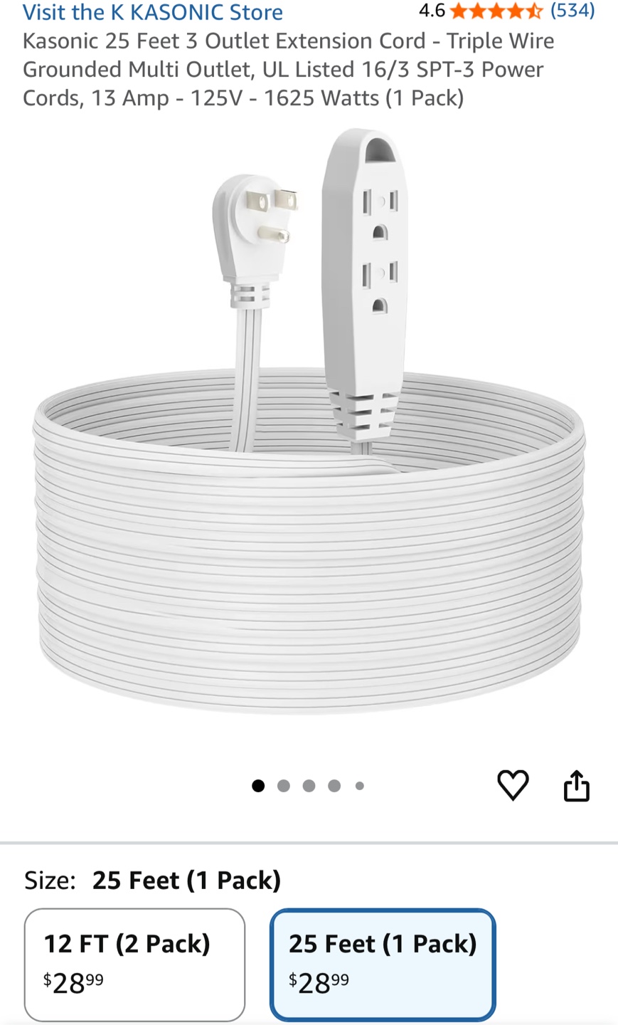Kasonic 25 Ft 3 Outlet Extension Cord