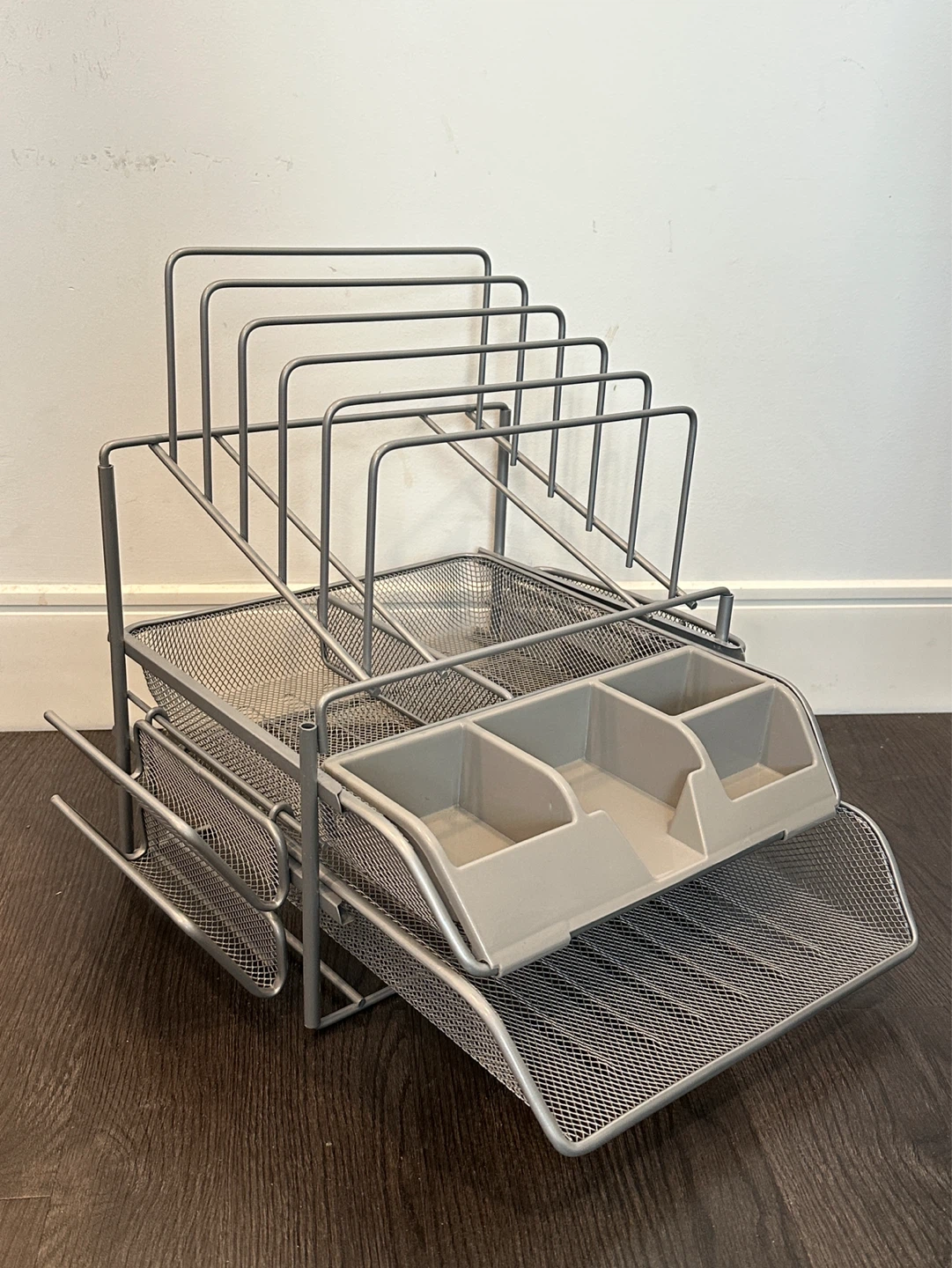 Silver Mesh Desk Organizer with 5 Slots and Drawer - photo 2