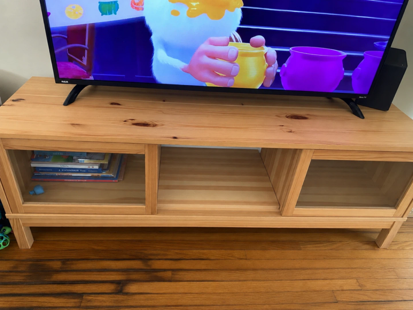Wooden TV Stand with Glass Doors
