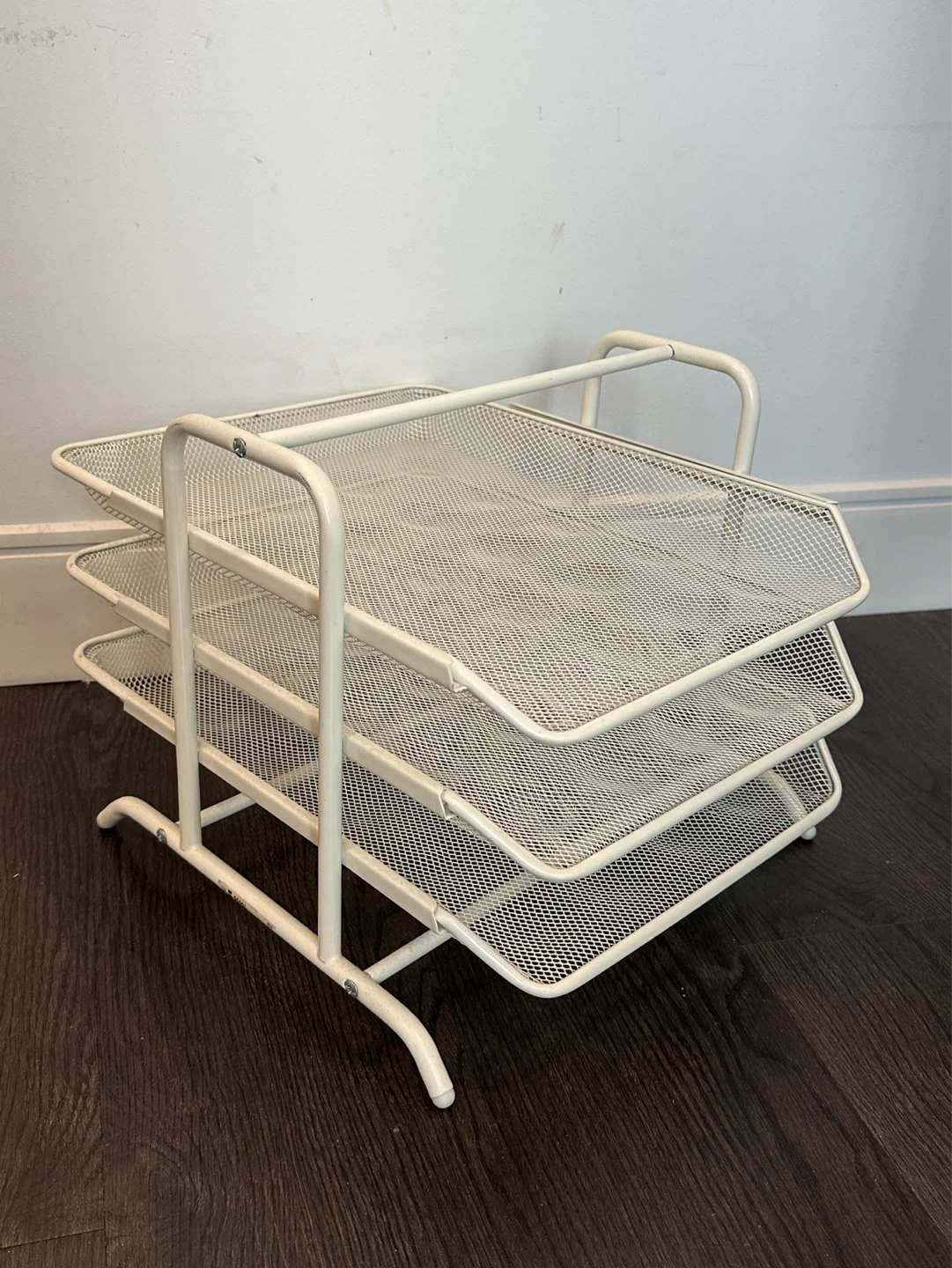 White Mesh Desk Organizer Tray Tiered Paper Sorter