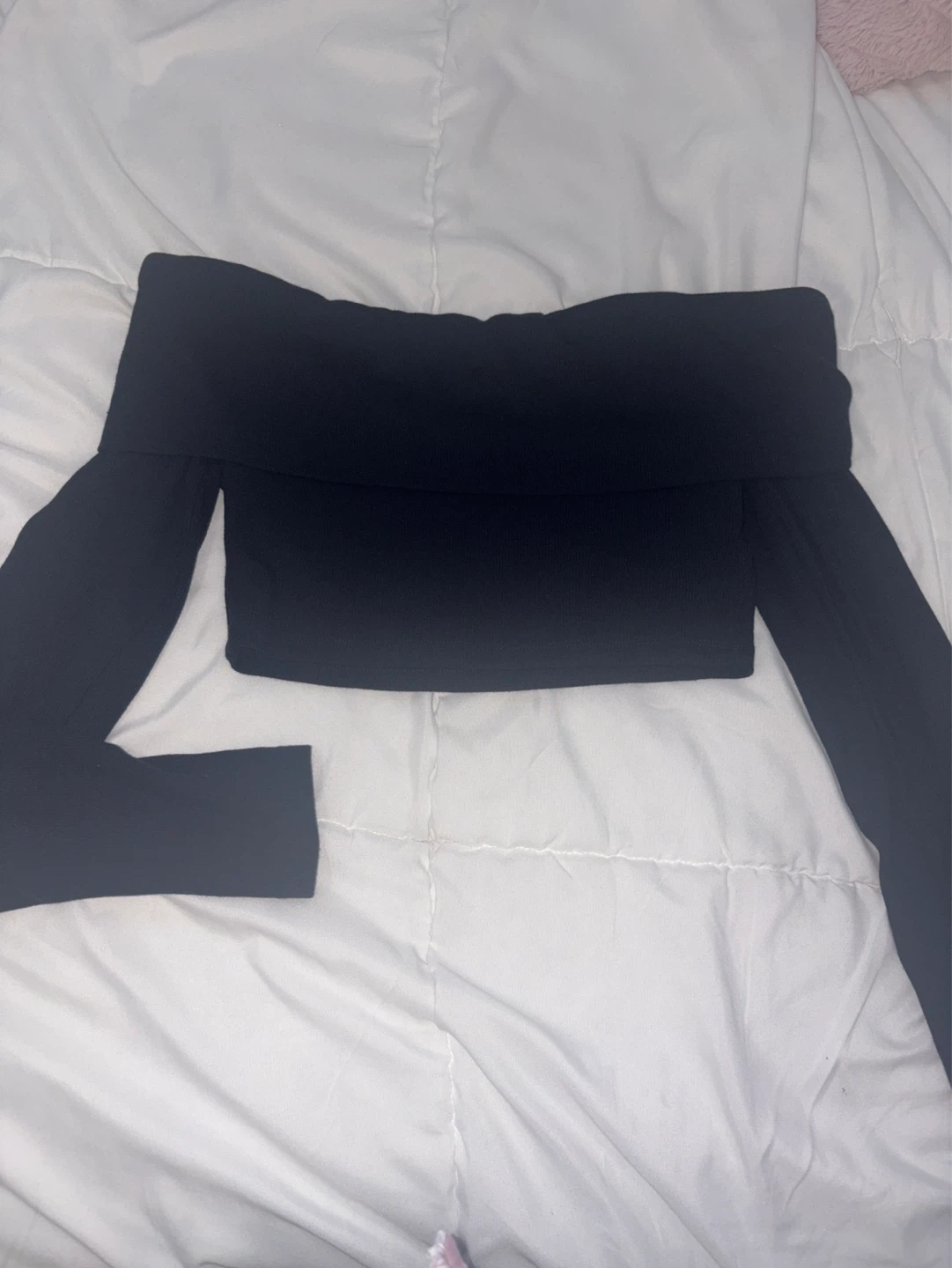 Garage navy Off-the-Shoulder Long Sleeve Top