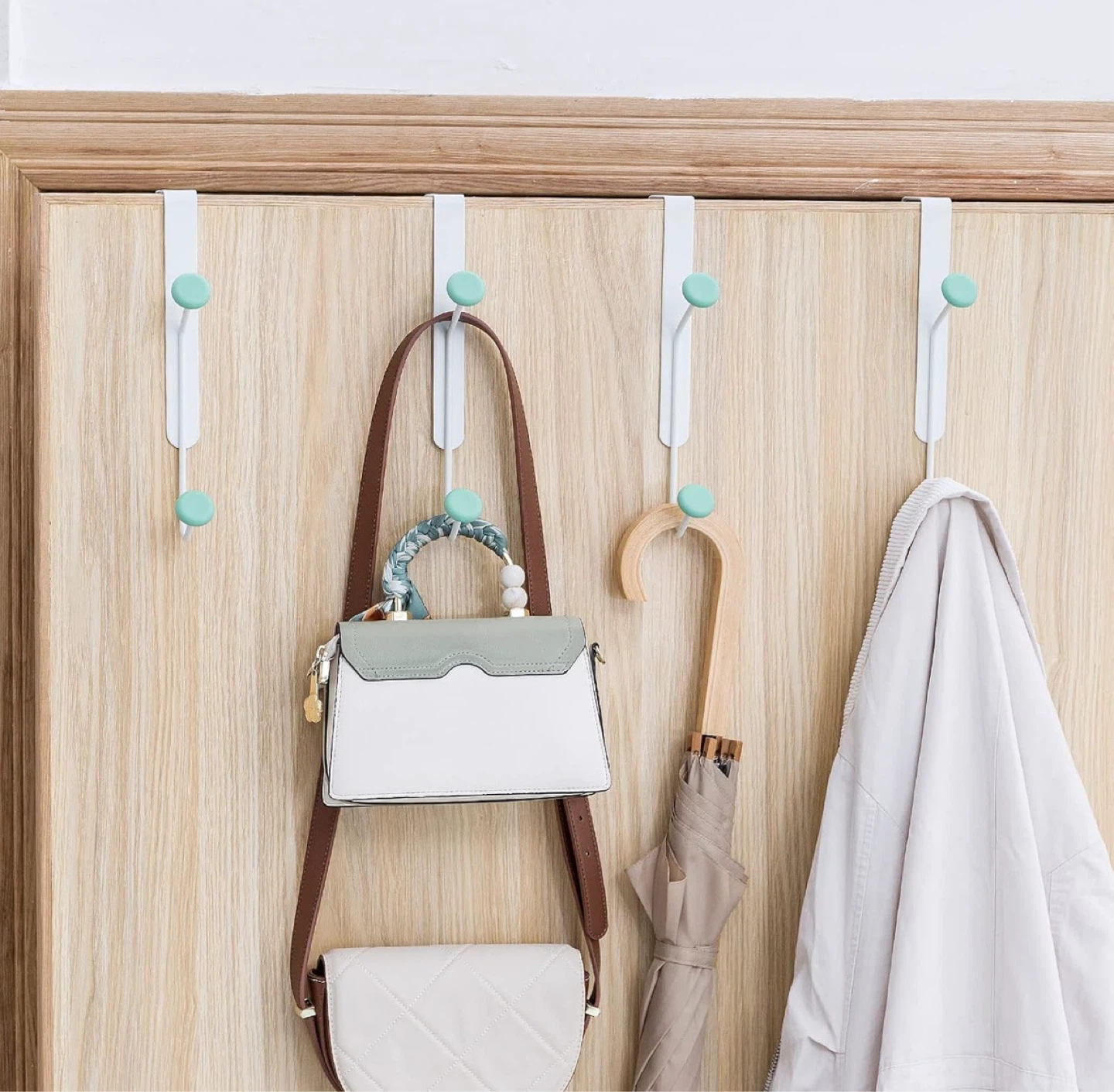Over the Door Hook Rack with 8 Hooks. White and Mint Green - photo 3