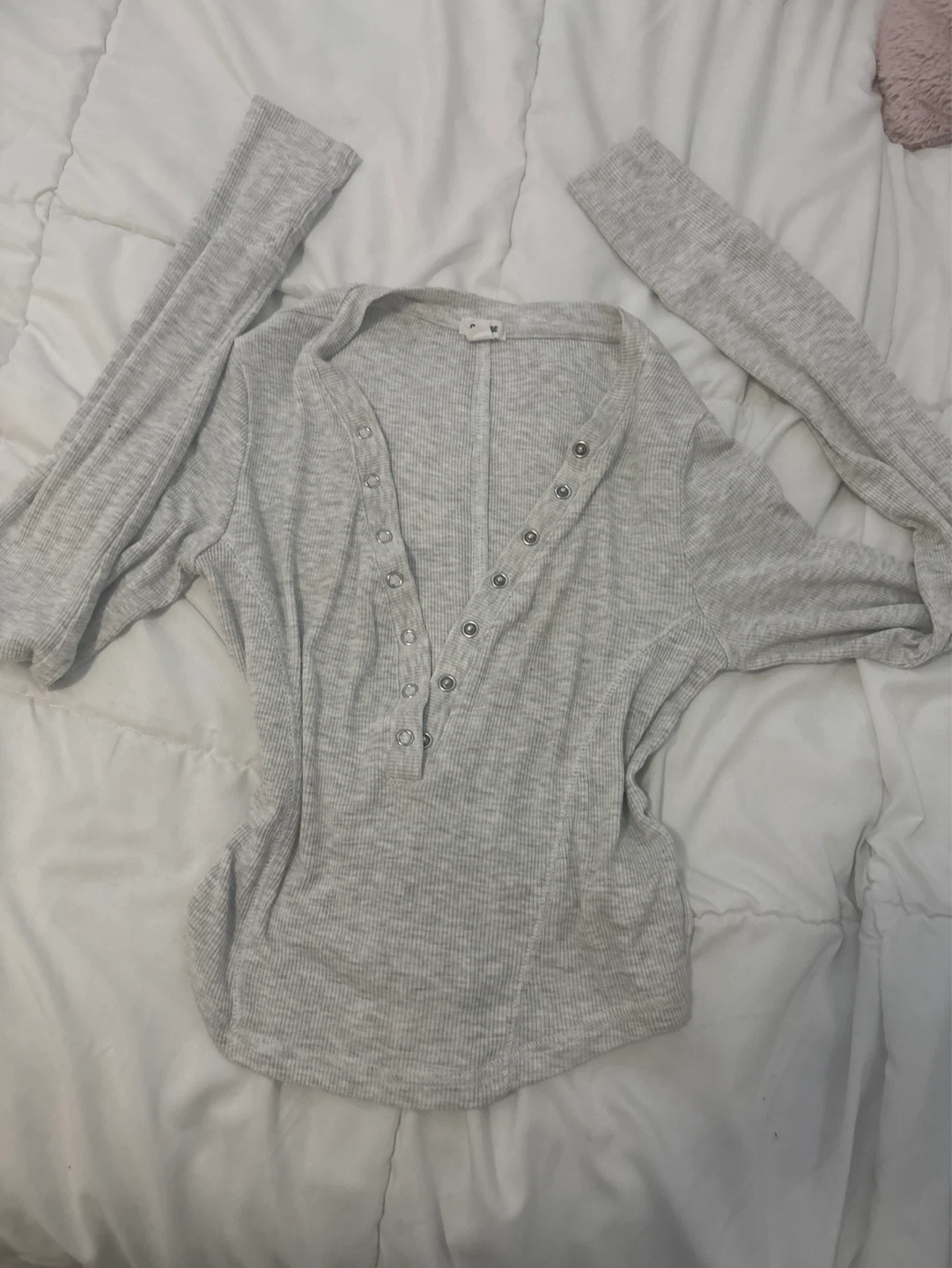 Garage Grey Ribbed Henley Top - TP/XS