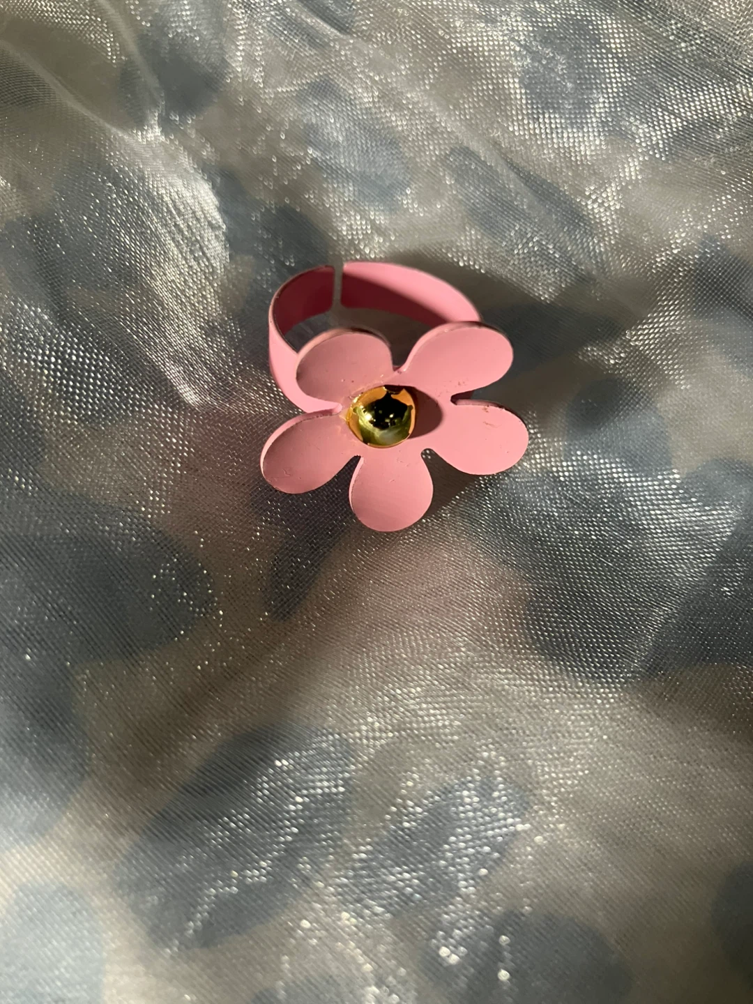 Pink Flower Ring with Gold Centre