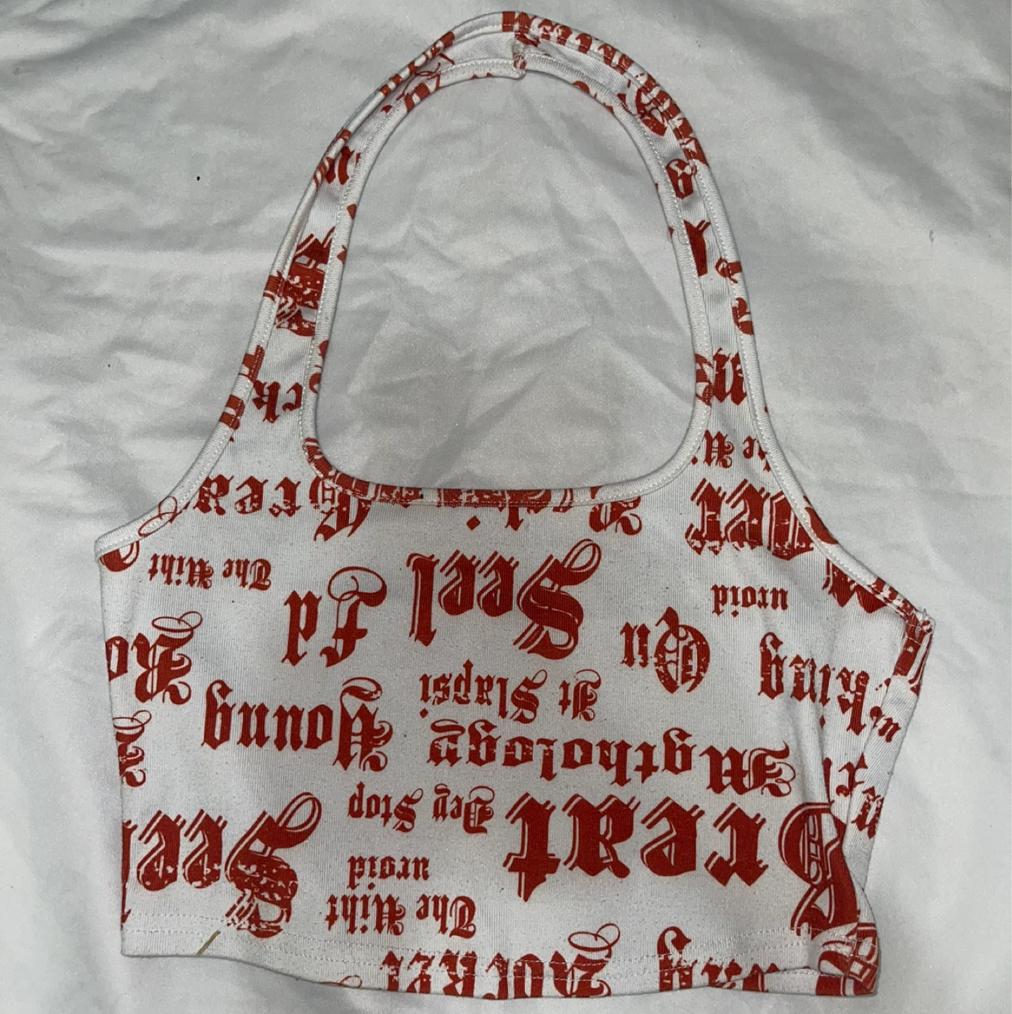 White & Red Graphic Halter Top