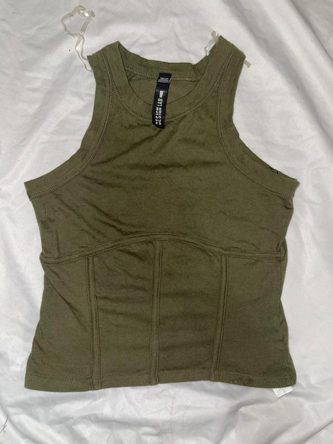 DESIGN LAB Olive Green Ribbed Tank Top