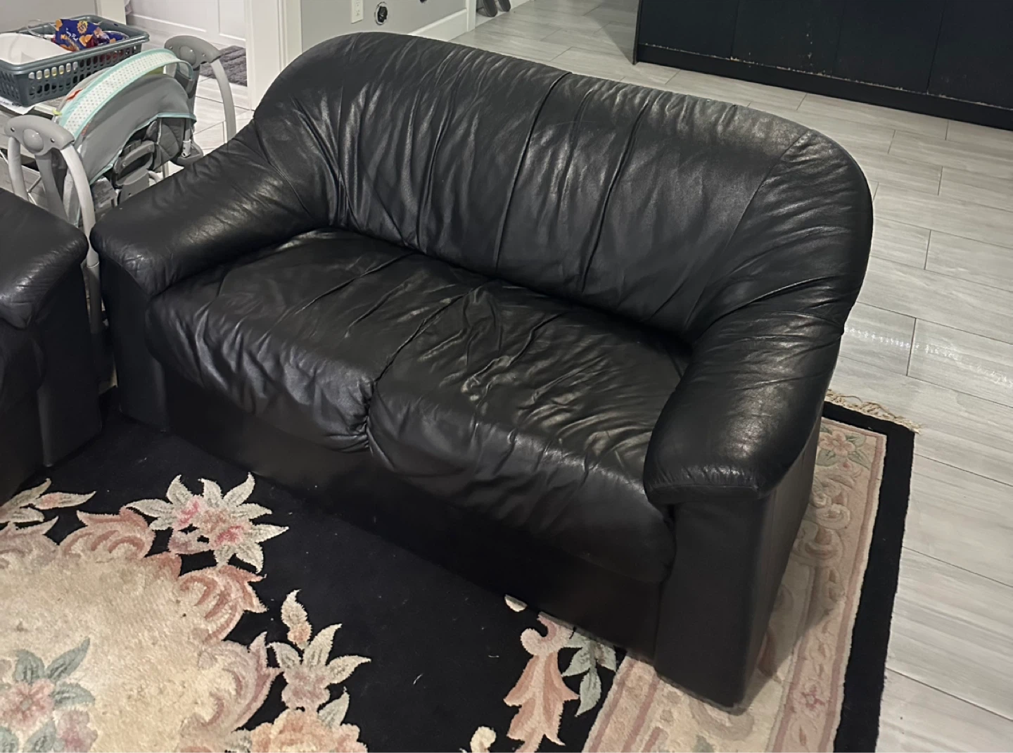 Black Leather Sofa, Loveseat, and Coffee Table Set - photo 2
