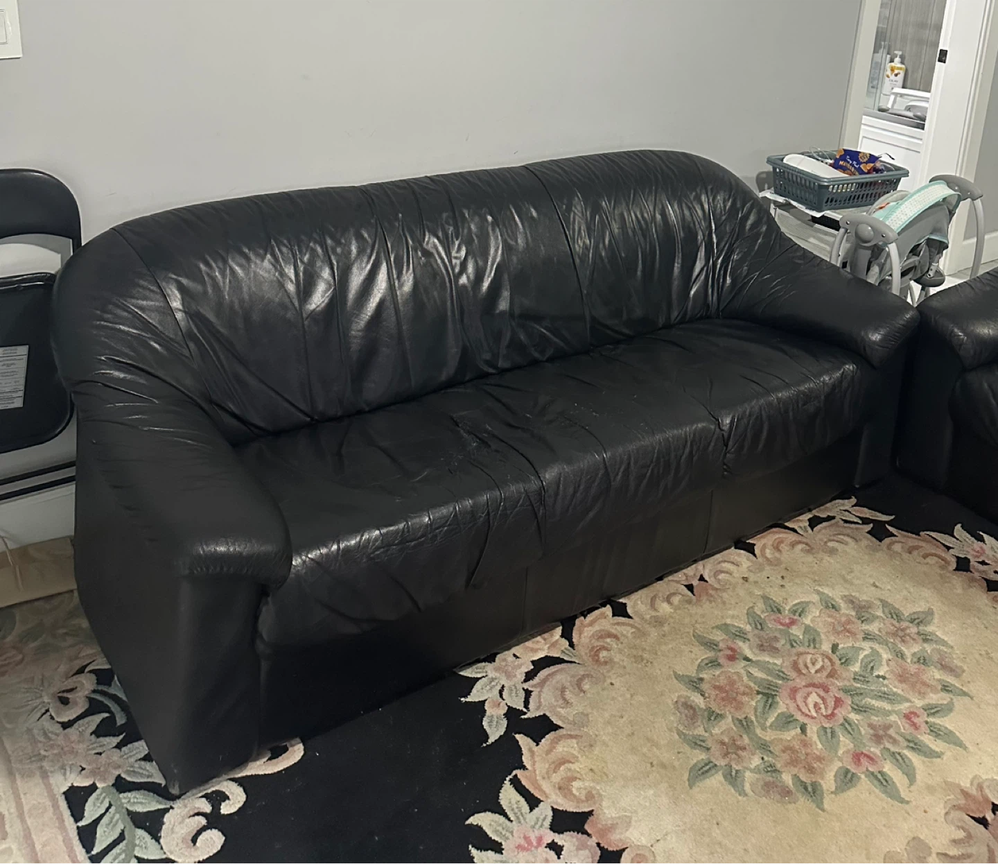 Black Leather Sofa, Loveseat, and Coffee Table Set