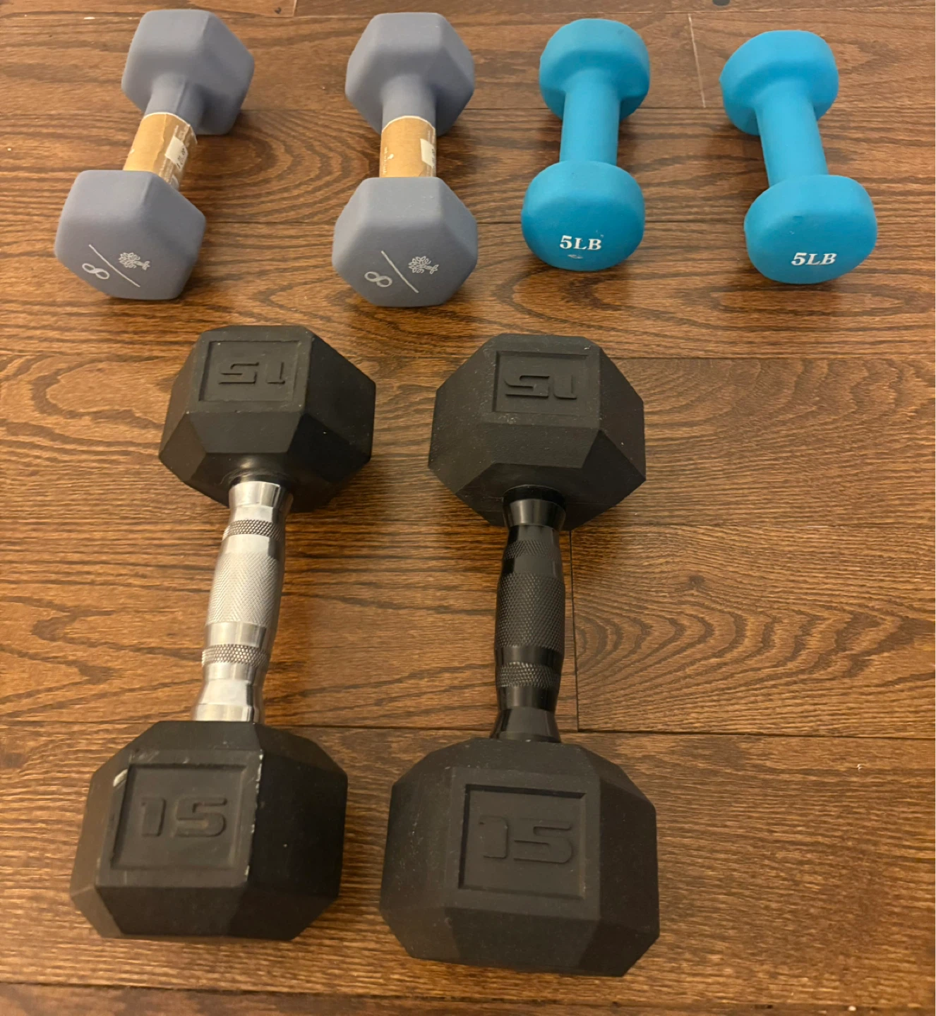 Bundle of 3 pairs of dumbbells - 5lbs, 8lbs & 15lbs