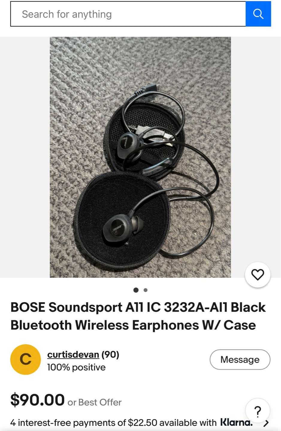 Bose Soundsport A11 IC 3232A-A11 Black  W/ Case