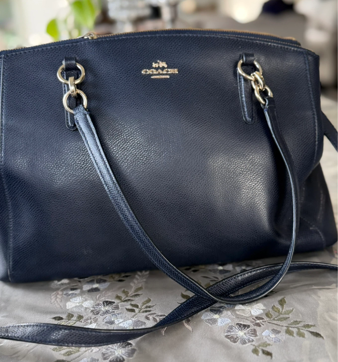 Coach Navy Pebbled Leather Satchel Handbag