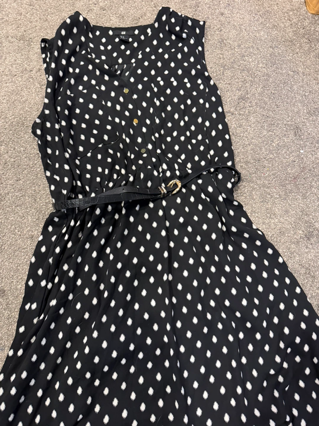 H&M Black and White Polka Dot Sleeveless Dress with Belt