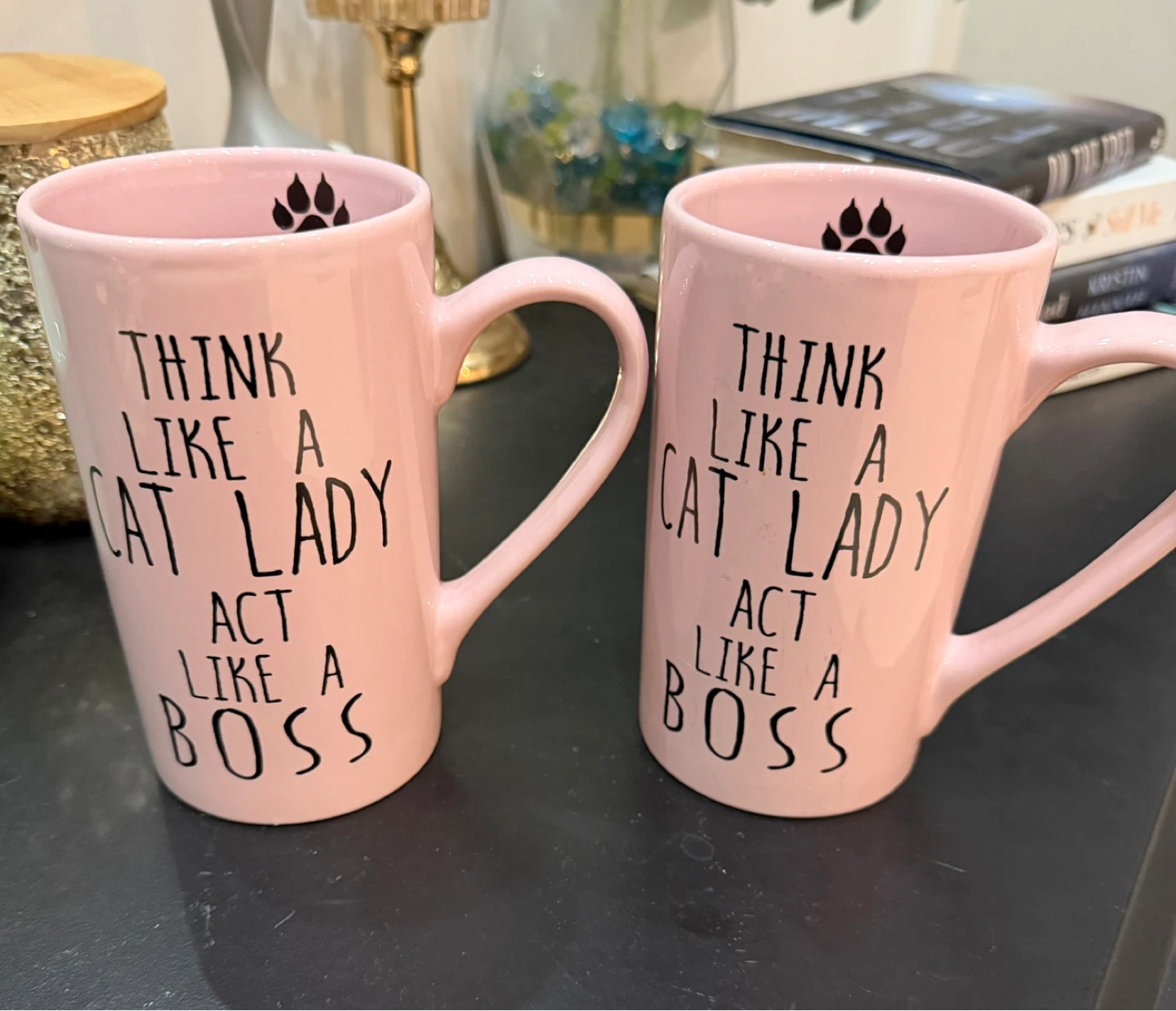 Set of 2 Pink "Think Like A Cat Lady Act Like A Boss" Mugs