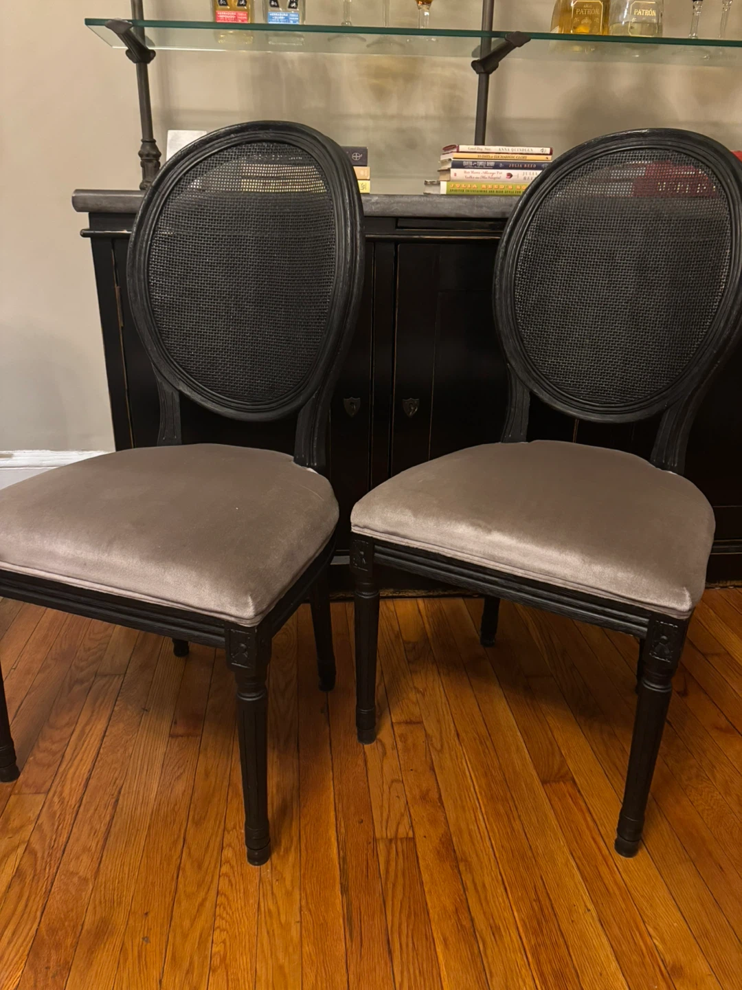 Velvet Upholstered Cane Back Dining Chairs - Set of 4 - photo 2