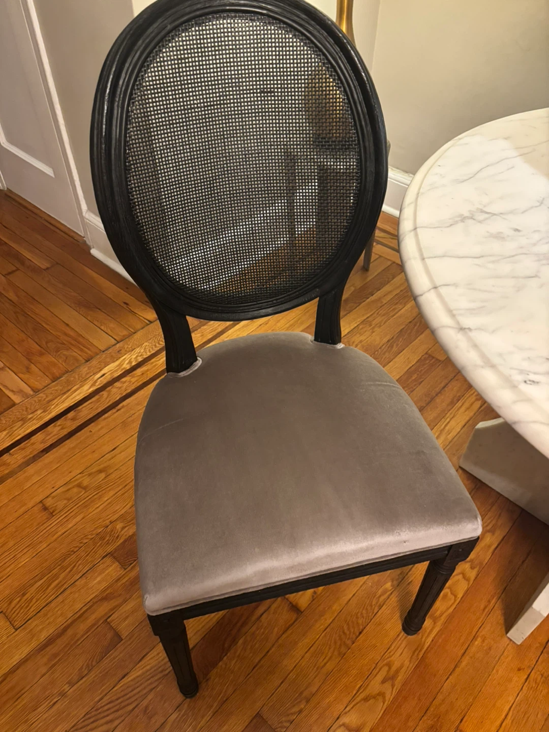 Velvet Upholstered Cane Back Dining Chairs - Set of 4 - photo 5