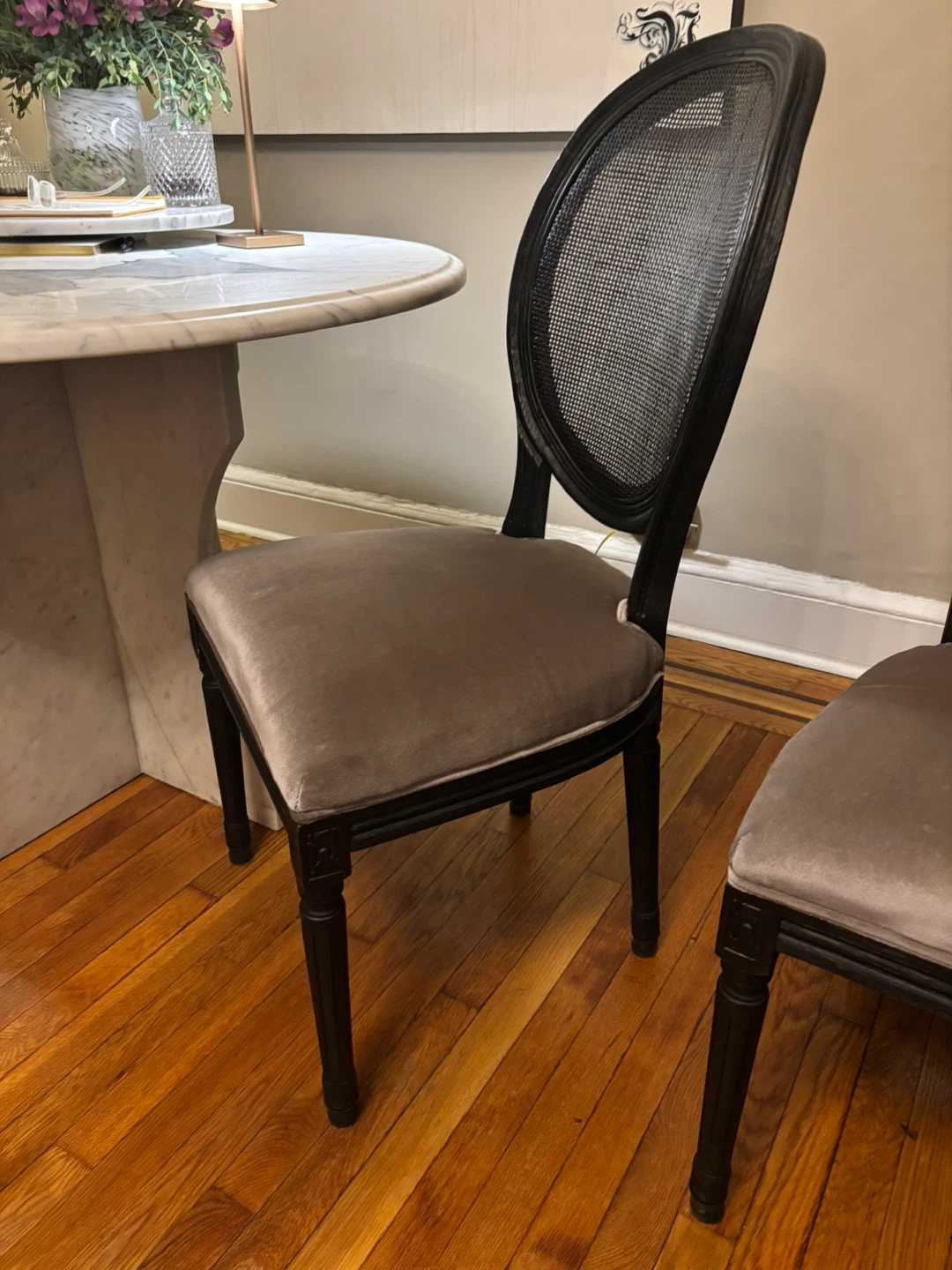 Velvet Upholstered Cane Back Dining Chairs - Set of 4 - photo 3