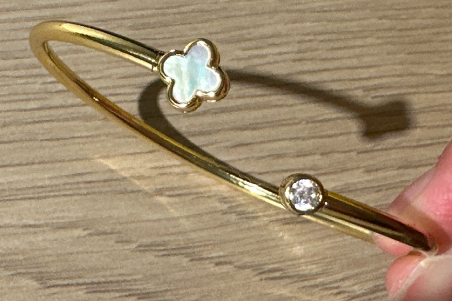 Gold Tone Clover and Crystal Bangle Bracelet - photo 2