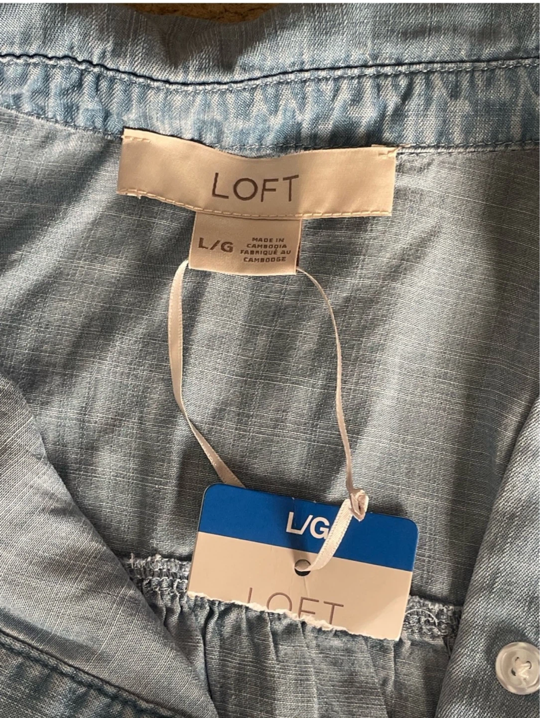 LOFT Light Wash Denim Sleeveless Shirt - Size L - photo 3