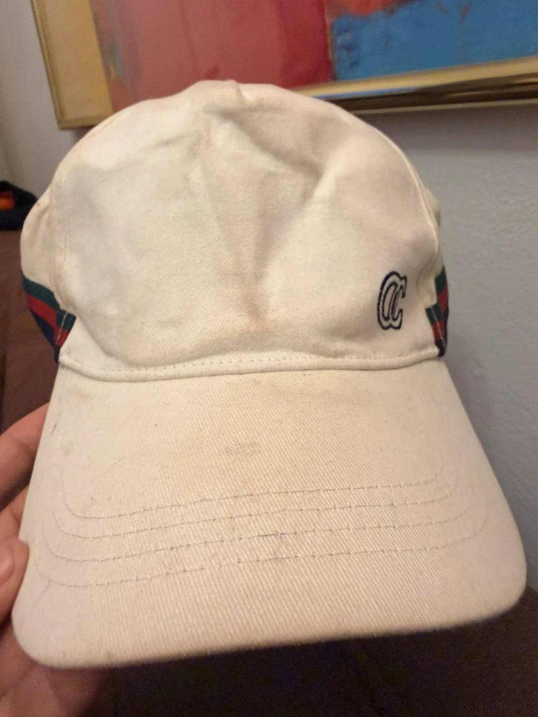 Cream Cotton Baseball Cap with Striped Band - photo 5