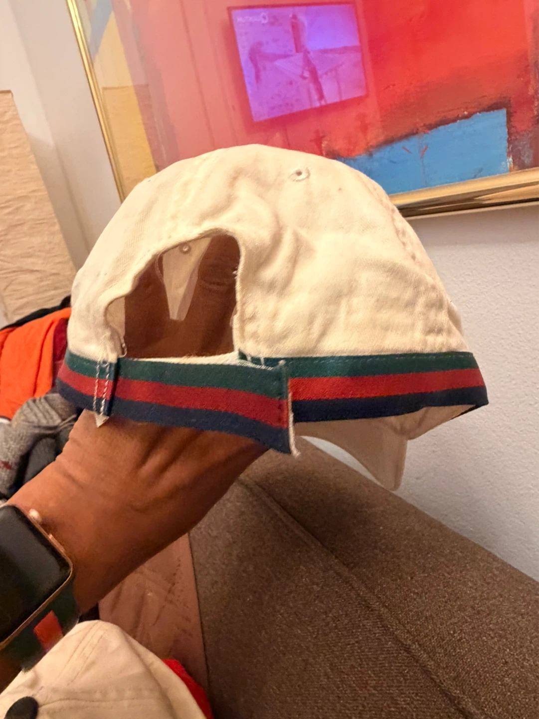 Cream Cotton Baseball Cap with Striped Band - photo 3