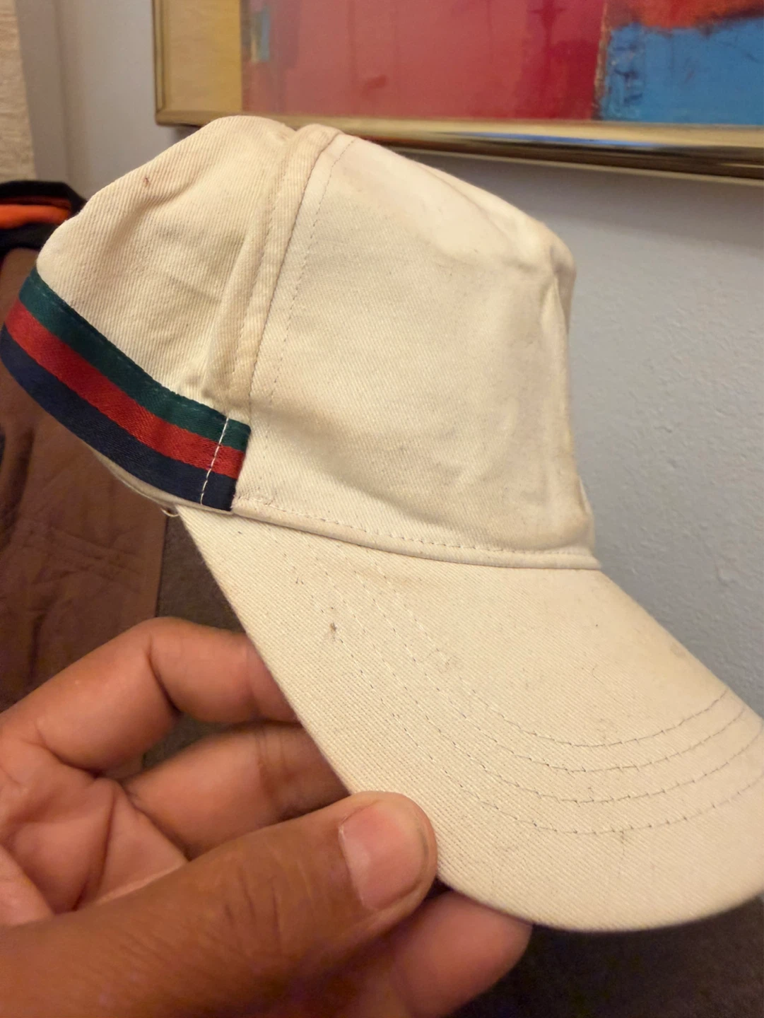 Cream Cotton Baseball Cap with Striped Band - photo 2