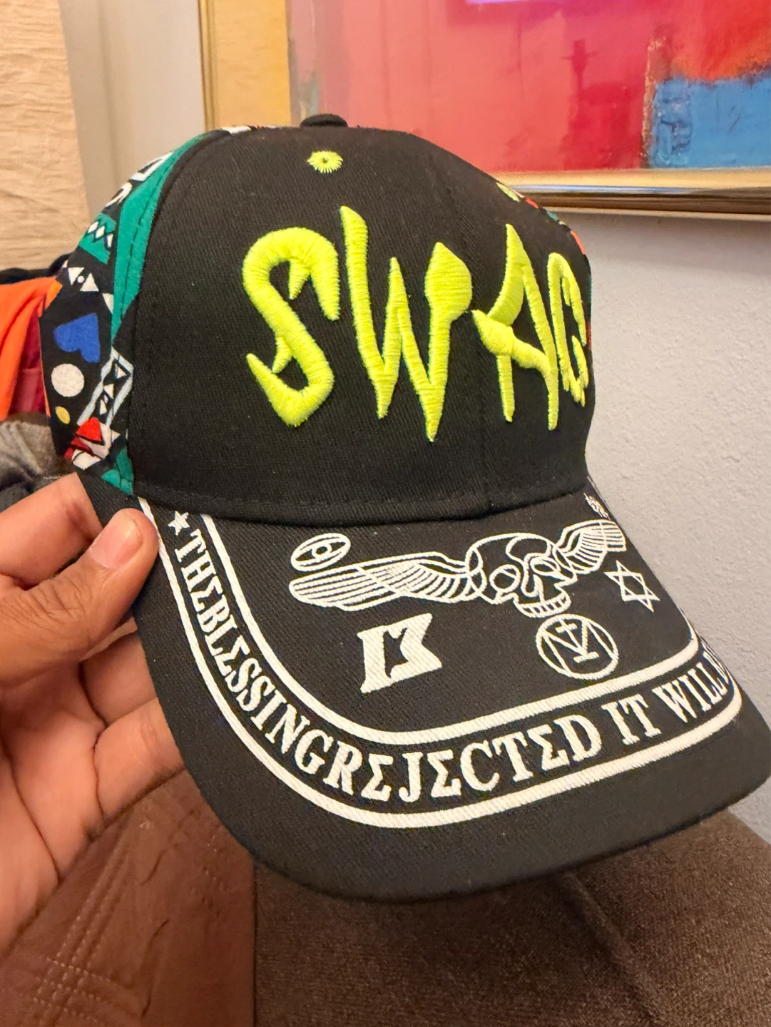 Black SWAG Baseball Cap with Tribal Print