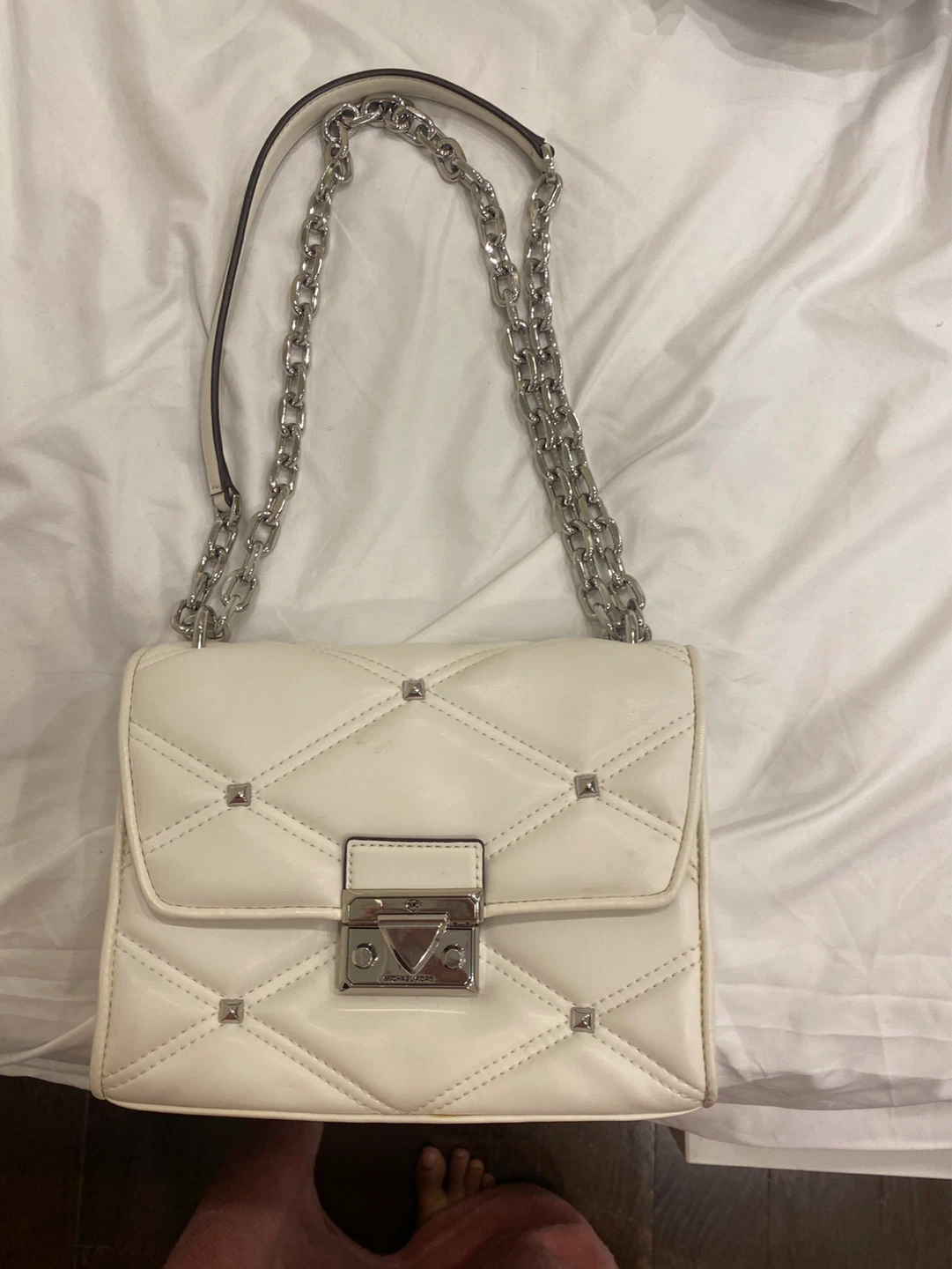 Brand New Michael Kors White Quilted Studded Shoulder Bag