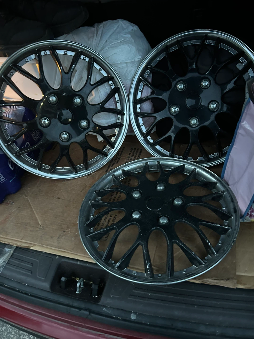 Set of 3 Black and Chrome Hubcaps