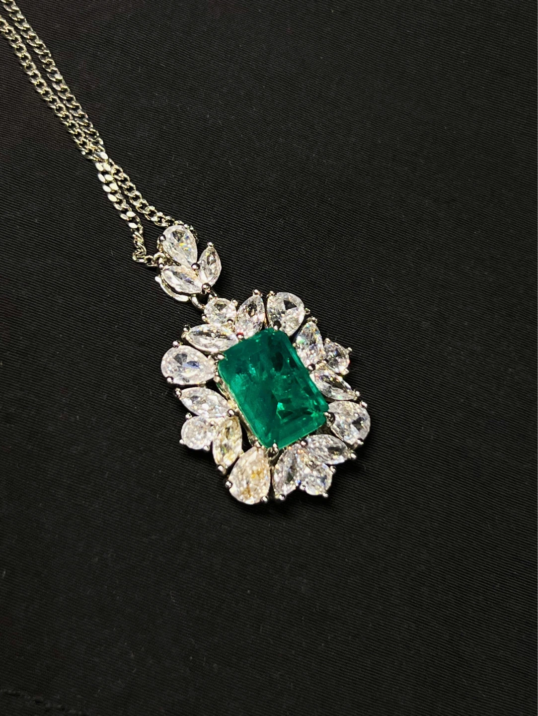 Stunning Royal Emerald Pendant - High-Sparkle CZ Accents