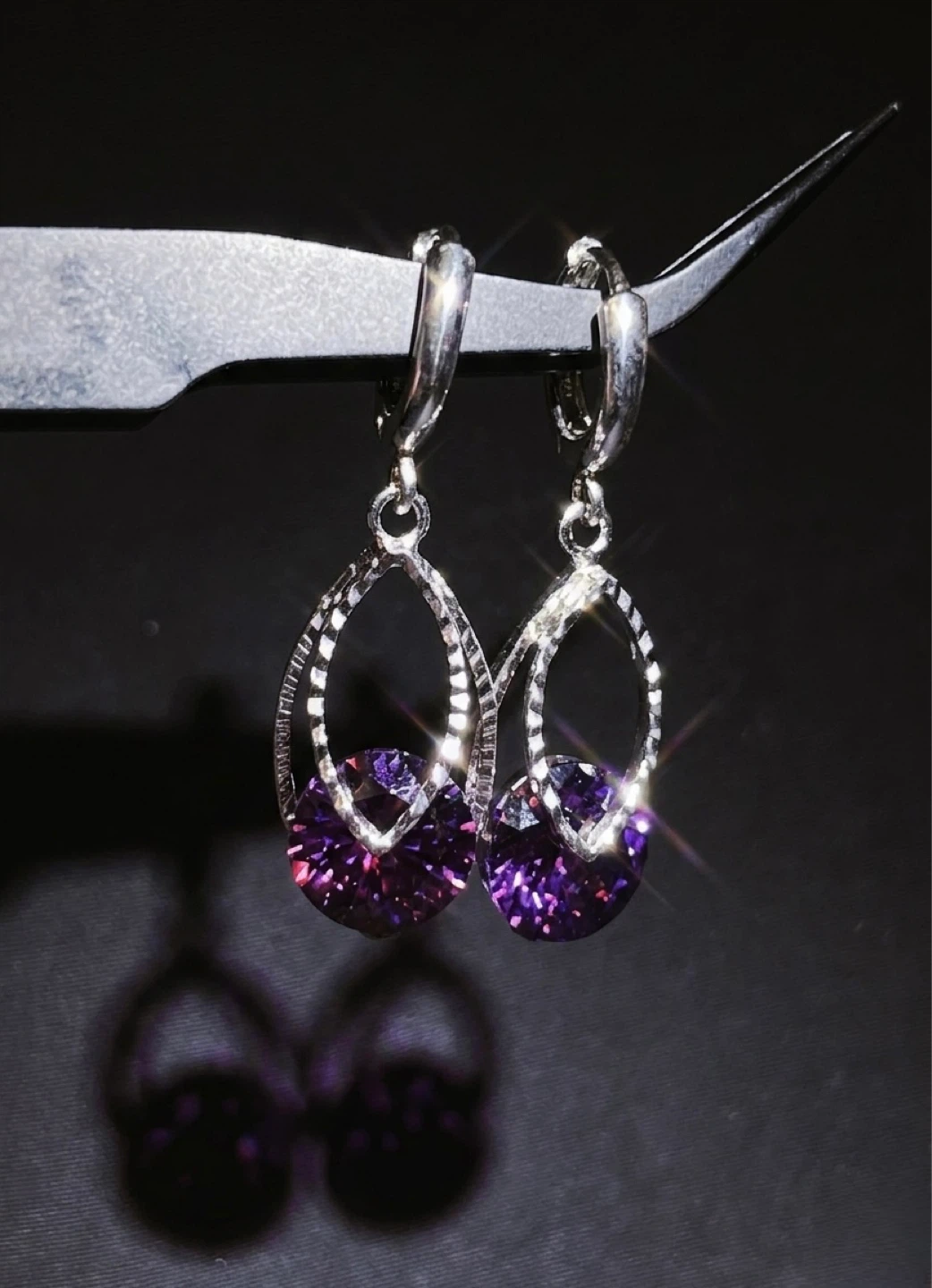 925 Silver Ultra-Sparkly Purple Gemstone Earrings