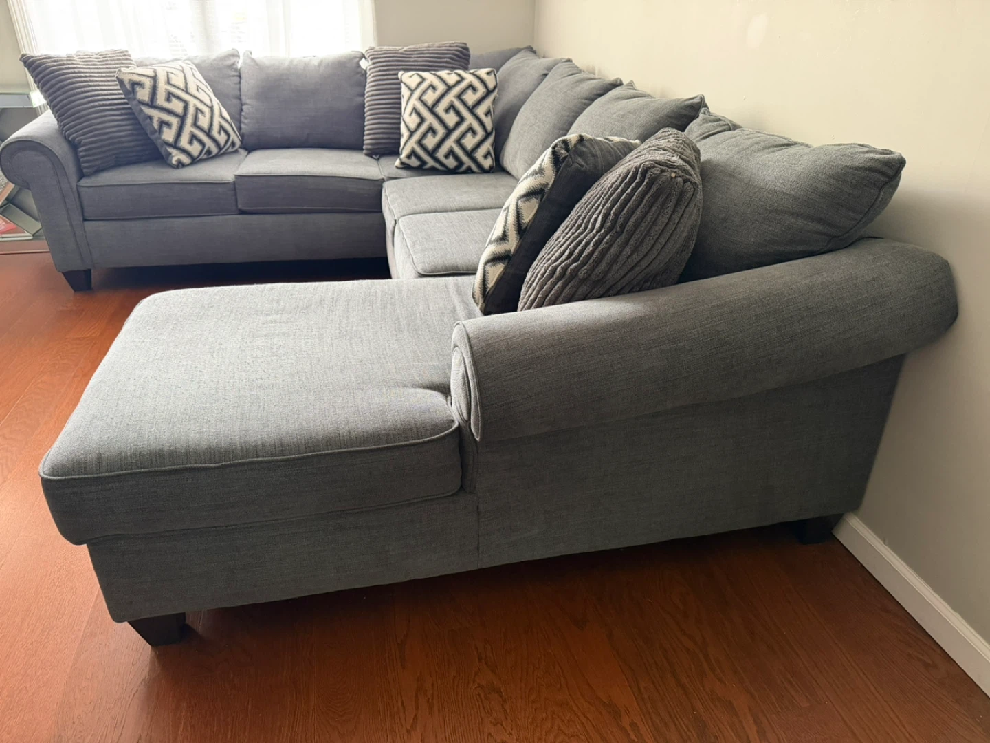 Gray Sectional Sofa with Chaise and Accent Pillows - photo 5