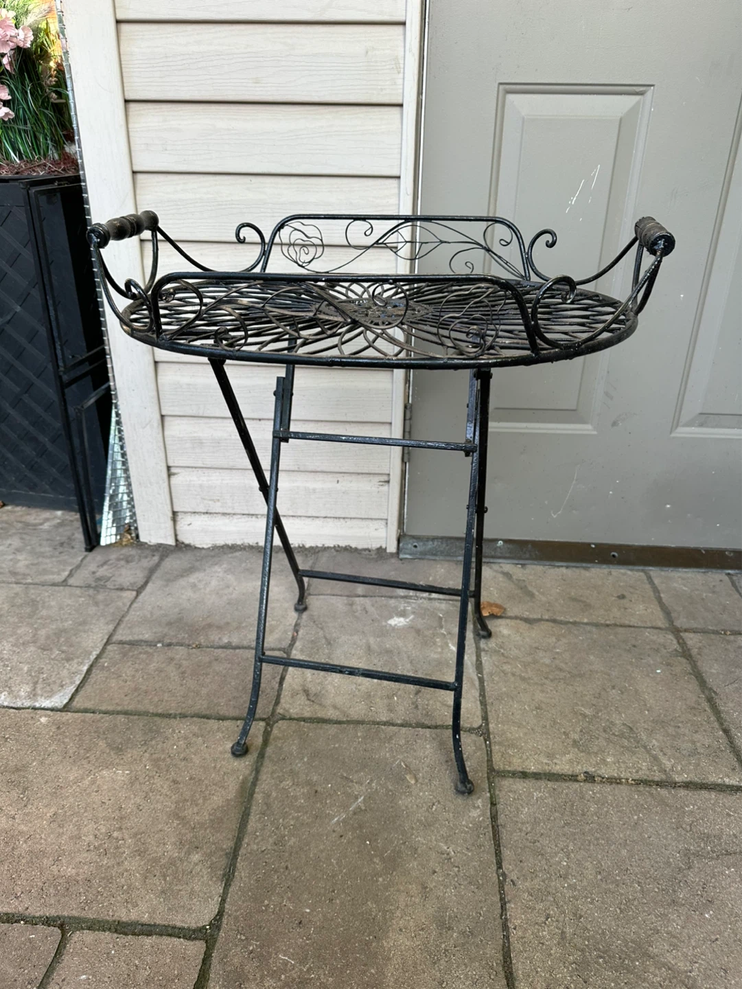 Vintage Black Metal Folding Plant Stand / Side Table - photo 2