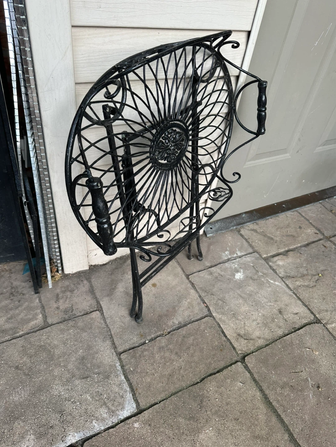 Vintage Black Metal Folding Plant Stand / Side Table - photo 3