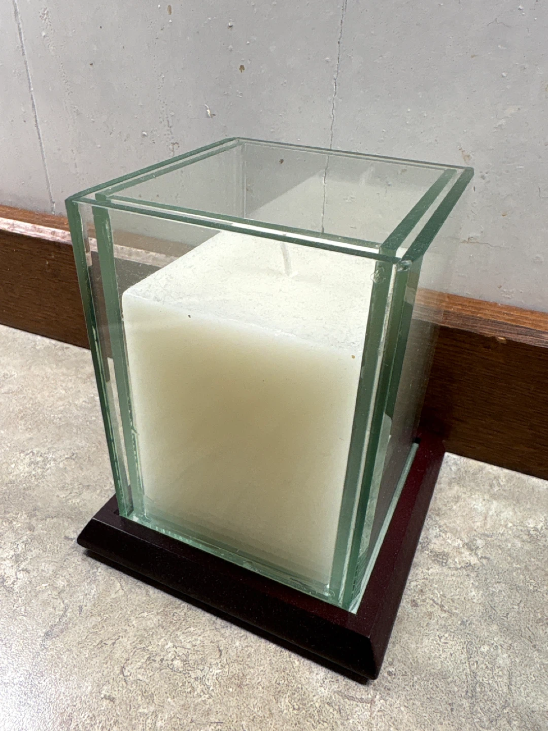 Glass Candle Holder with White Pillar Candle