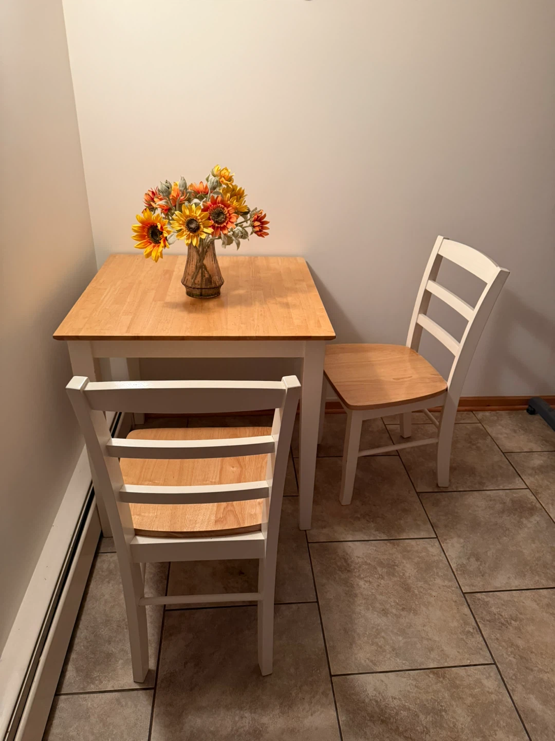 2-Piece Dining Set - Wood Table & White Chairs - photo 2
