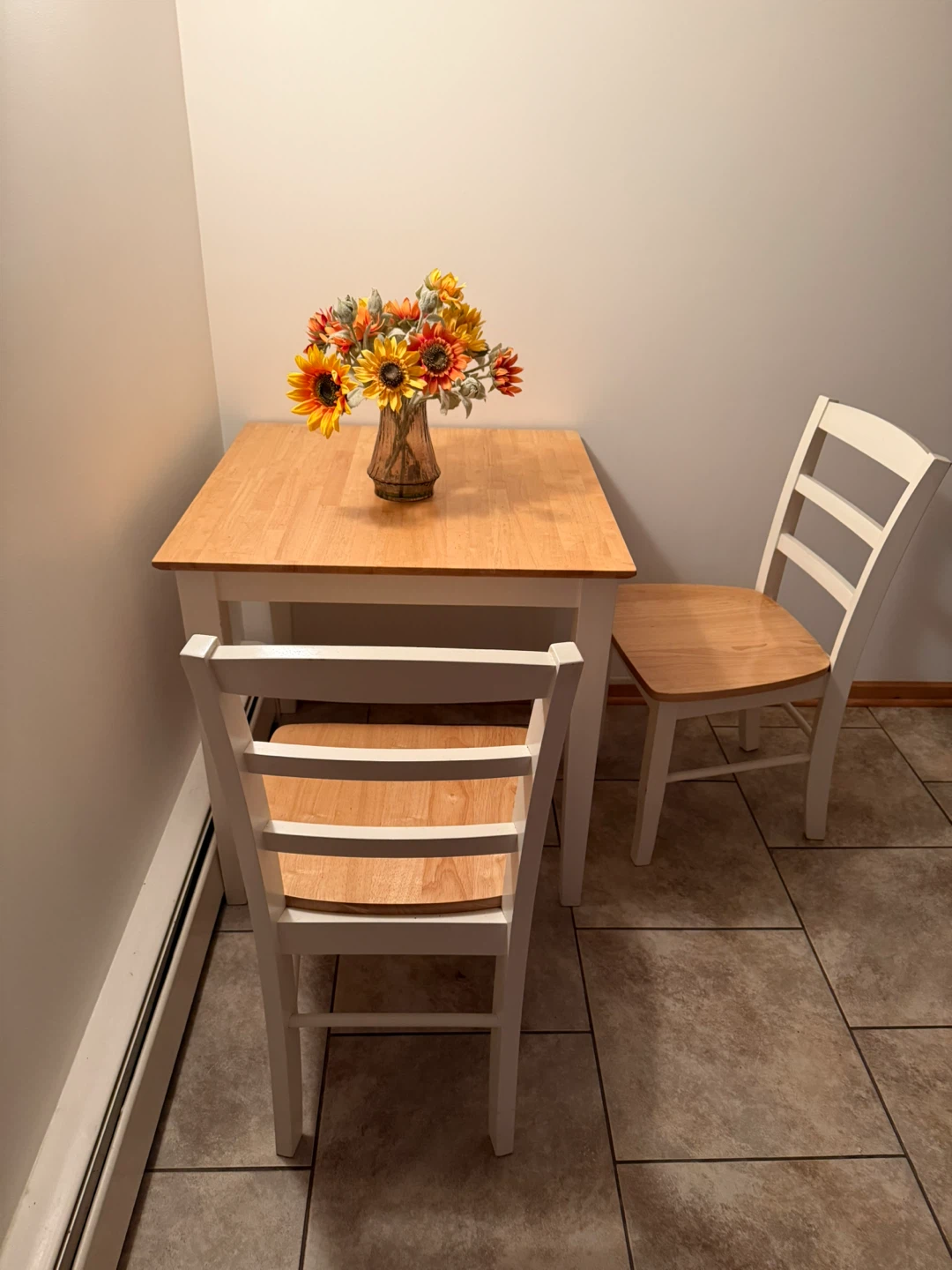 2-Piece Dining Set - Wood Table & White Chairs