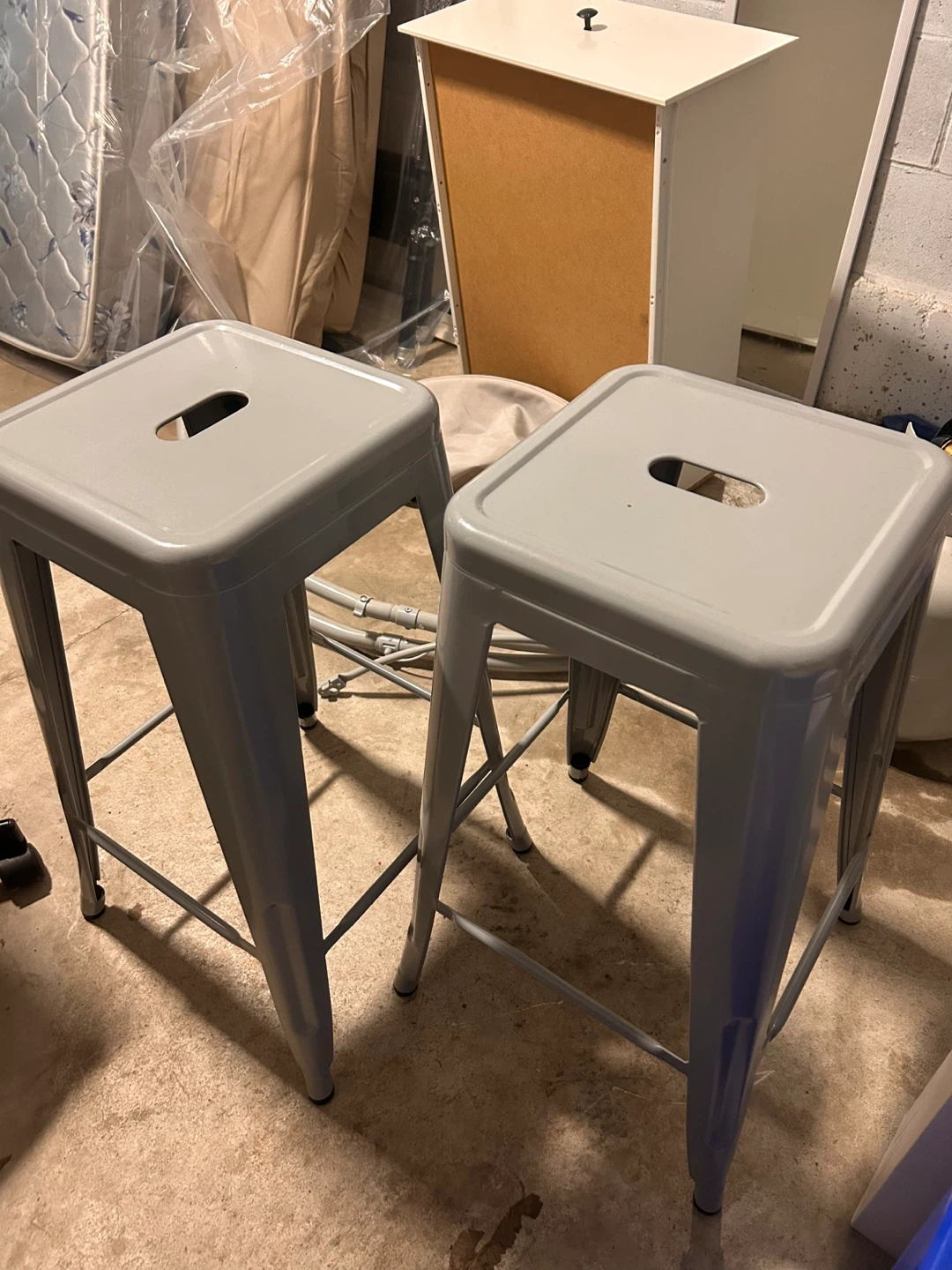 Set of 2 Grey Metal Bar Stools
