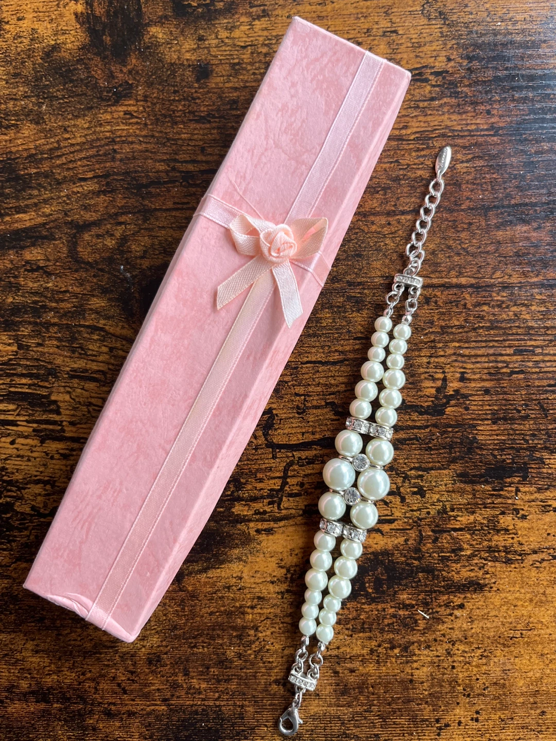 Faux Pearl and Crystal Bracelet with Pink Gift Box - photo 2