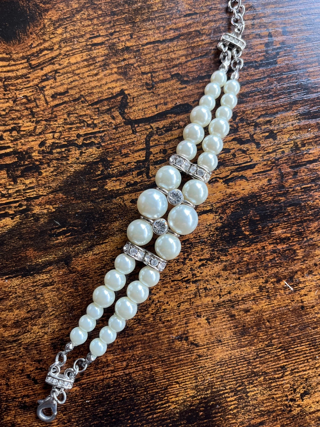 Faux Pearl and Crystal Bracelet with Pink Gift Box