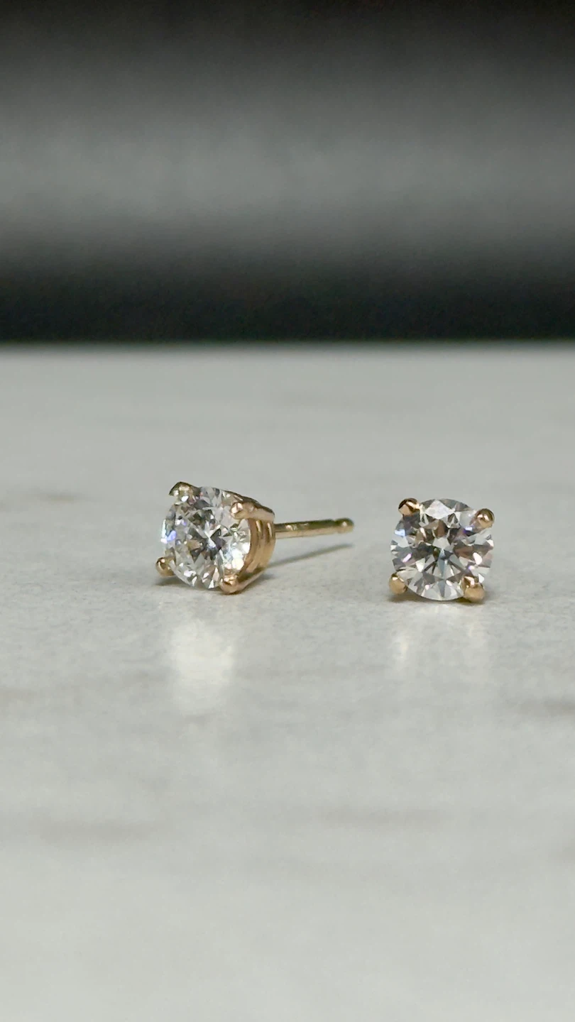 Gold Diamond Stud Earrings - photo 2