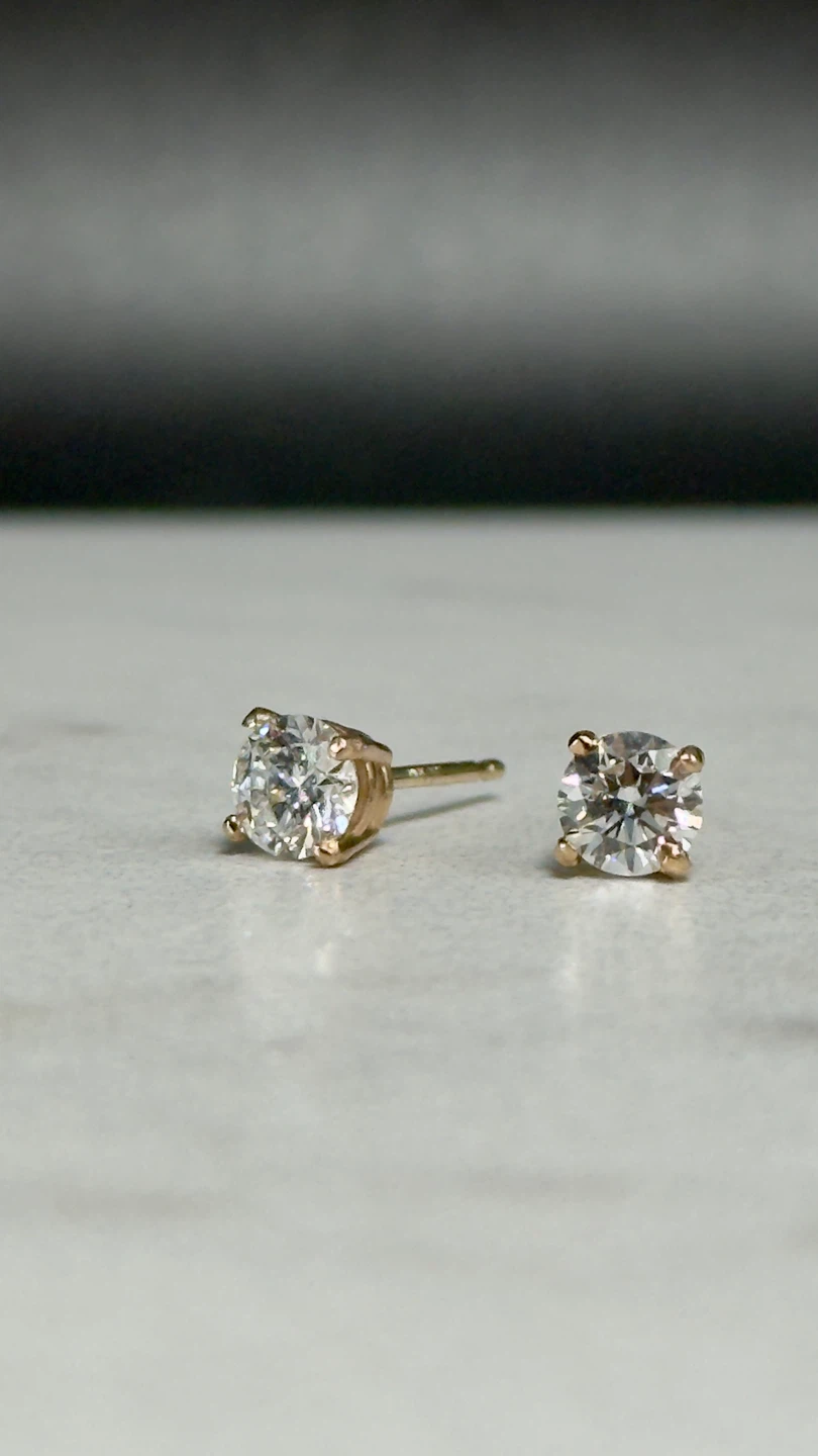 Gold Diamond Stud Earrings - photo 3